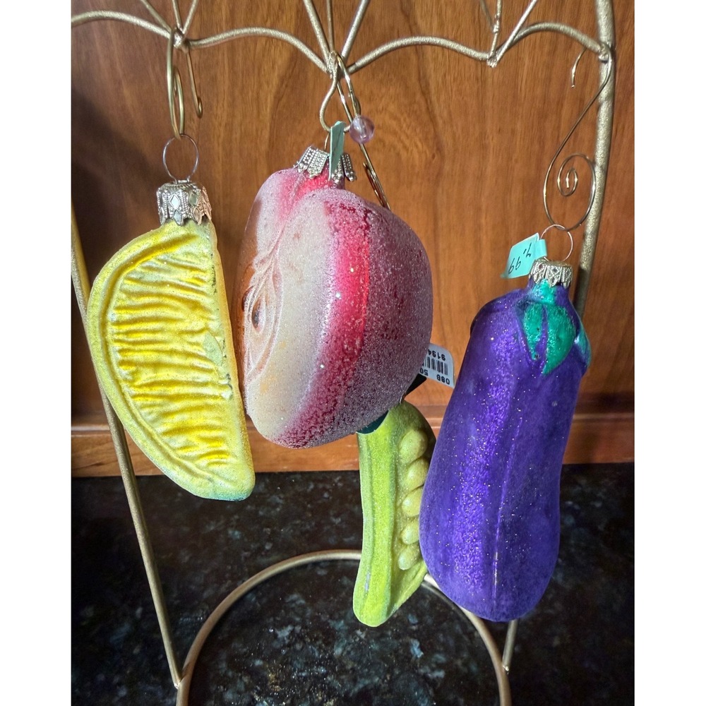 Christopher Radko Lord & Taylor Glass Fruit Vegetable Ornaments Set of 4 NEW